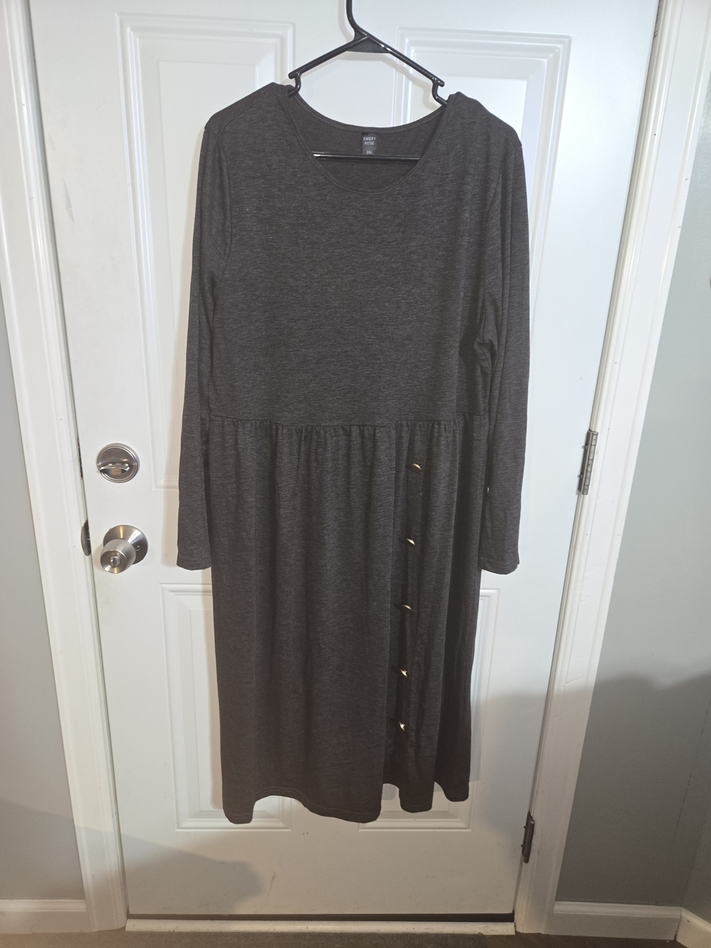 Long Sleeve Midi Dress in Dark Gray with Side Button Detail